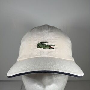 VTG Lacoste Embroidered Green Crocodile Logo White Strap Back Hat